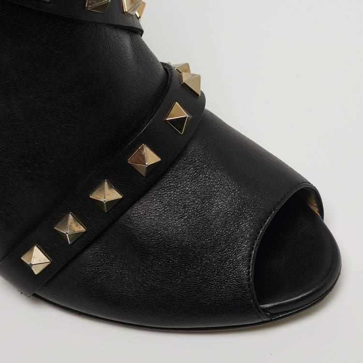 Pre Owned Valentino Rockstud Size 39 Black Leather Ankle Length Boots