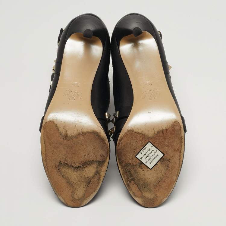 Pre Owned Valentino Rockstud Size 39 Black Leather Ankle Length Boots