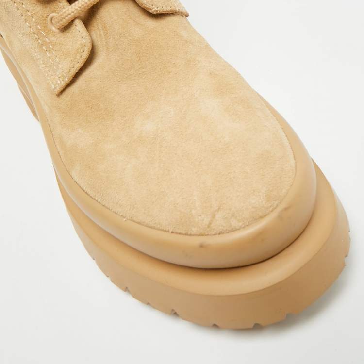 Pre Owned Valentino Rockstud Size 37 Beige Leather and Suede Ankle Length Boots