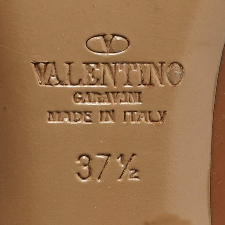 Pre Owned حذاء كعب عالي فالنتينو روكستد جلد بني لامع بحزام للكاحل مقاس 36