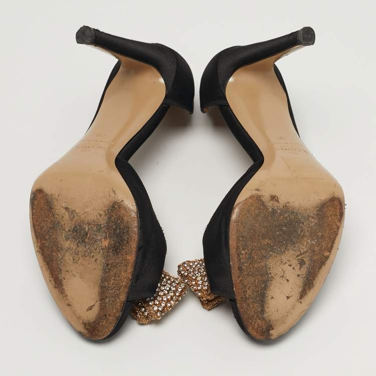 Pre Owned Valentino Size 36 Black Satin Bow Crystal Embellished D'orsay Pumps