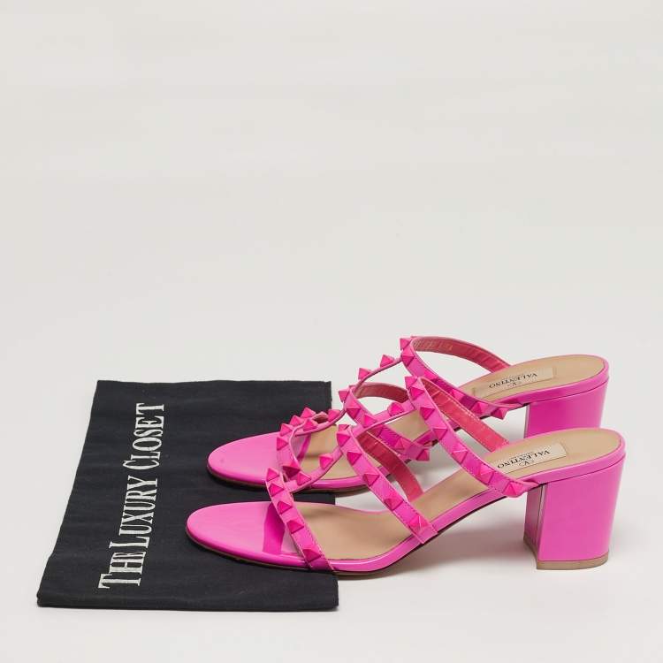 Pre Owned Valentino Rockstud Size 38 Pink Patent Leather Slide Sandals