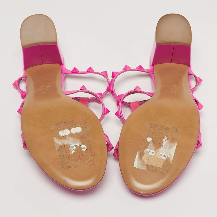 Pre Owned Valentino Rockstud Size 38 Pink Patent Leather Slide Sandals