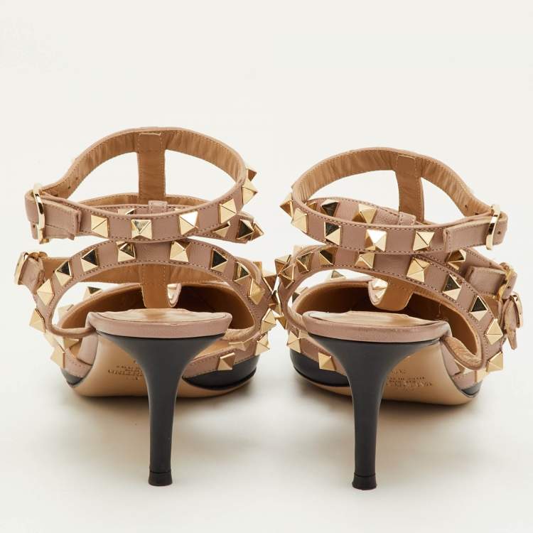 مملوكة مسبقًا Valentino Rockstud Size 39 Black/Beige Leather Ankle Strap Pumps