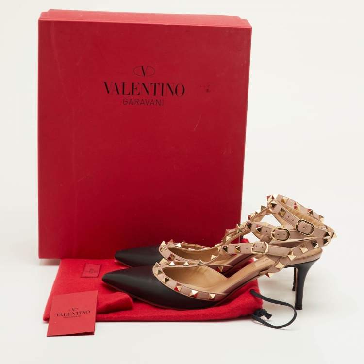 مملوكة مسبقًا Valentino Rockstud Size 39 Black/Beige Leather Ankle Strap Pumps