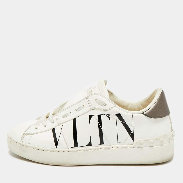 Pre Owned Valentino VLTN Size 35.5 White Leather Low Top Sneakers
