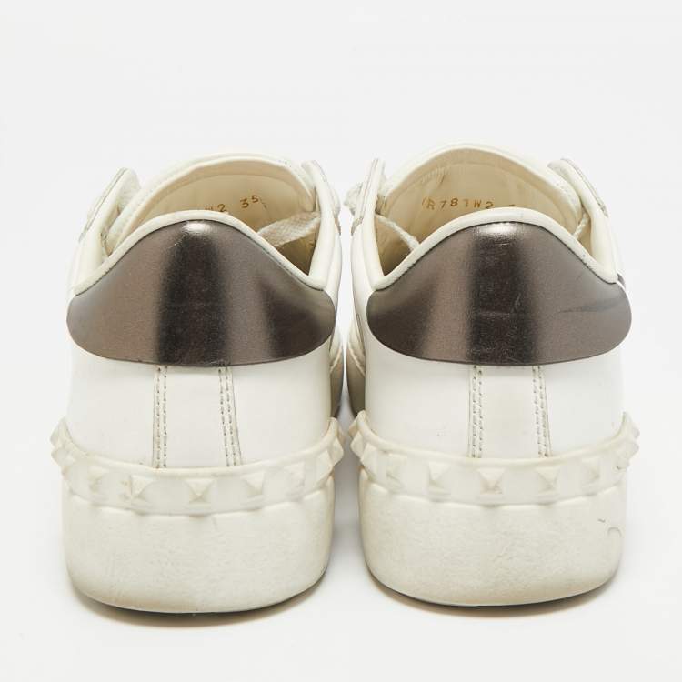 Pre Owned Valentino VLTN Size 35.5 White Leather Low Top Sneakers
