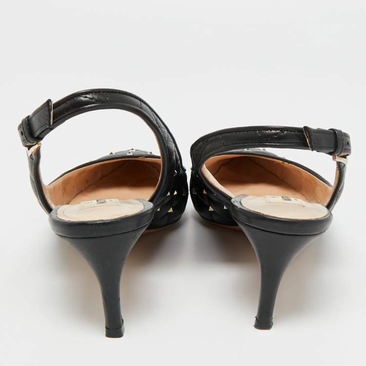 Pre Owned Valentino Rockstud Size 36 Black Quilted Leather Slingback Pumps