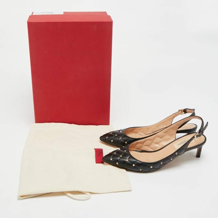 Pre Owned Valentino Rockstud Size 36 Black Quilted Leather Slingback Pumps