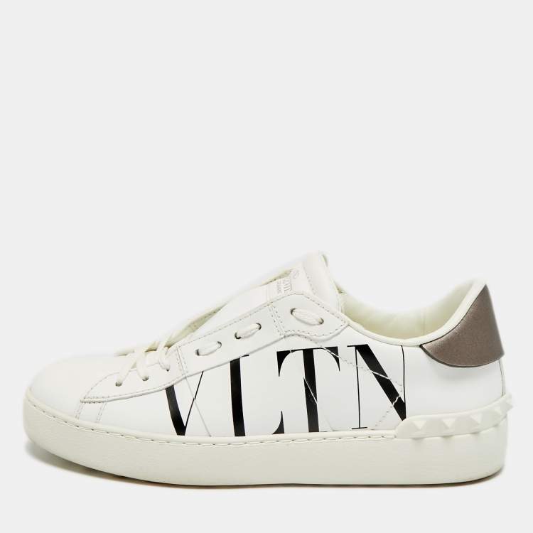 Pre Owned Valentino VLTN Size 37 White Leather Low Top Sneakers