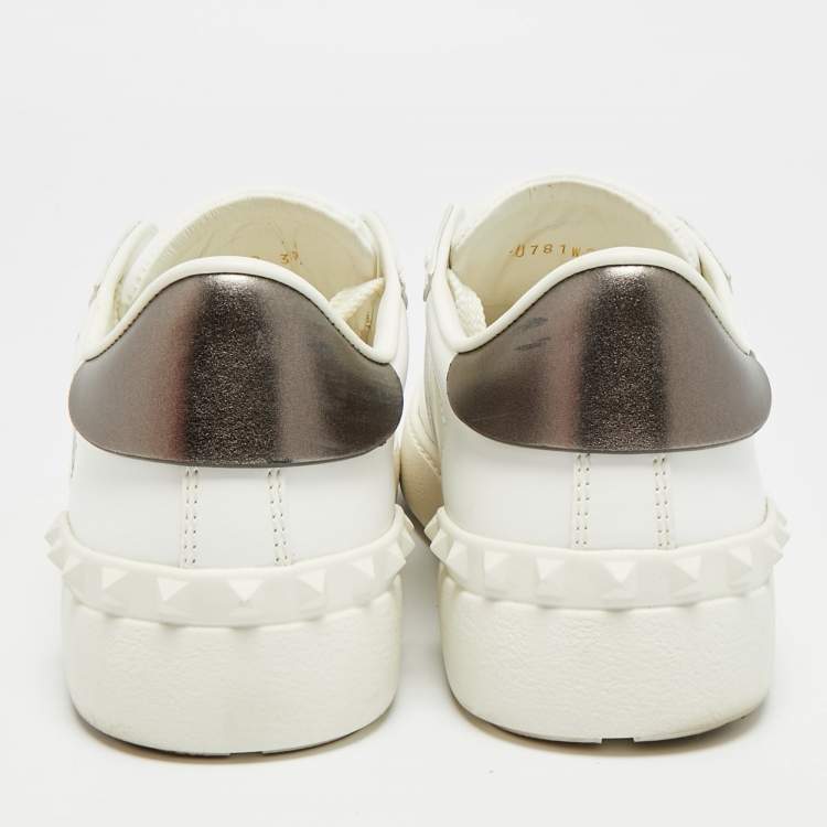 Pre Owned Valentino VLTN Size 37 White Leather Low Top Sneakers