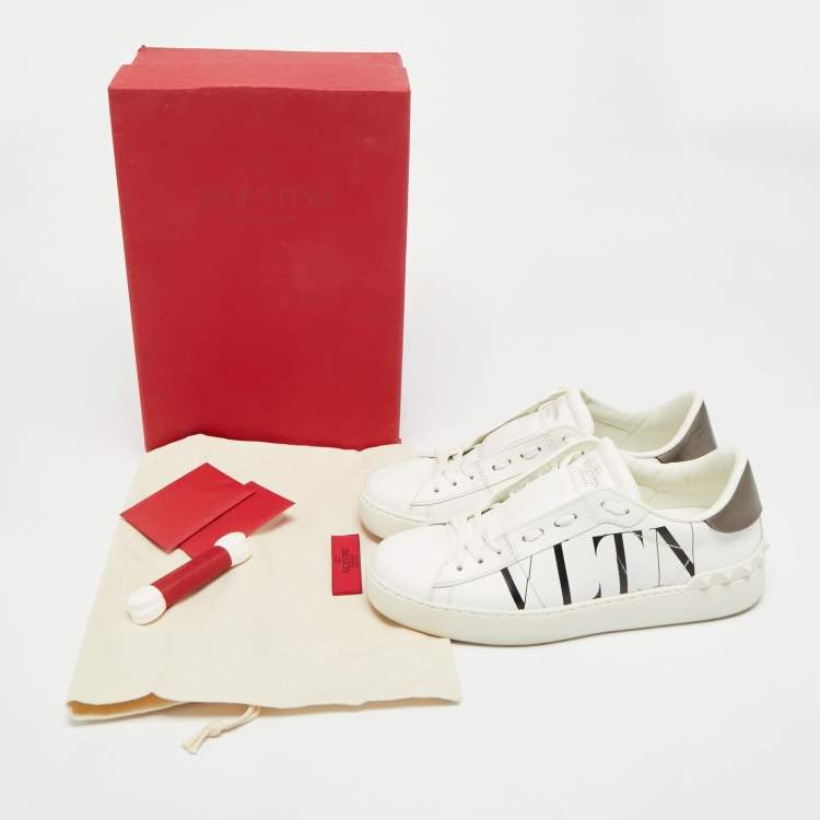 Pre Owned Valentino VLTN Size 37 White Leather Low Top Sneakers
