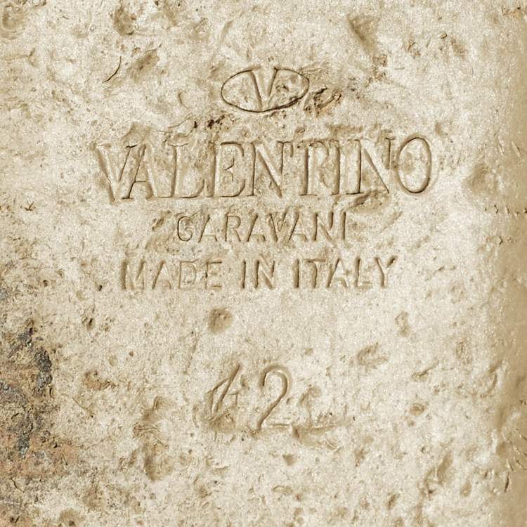 Pre Owned Valentino Rockstud Size 42 Beige Leather Ankle Strap Thong Flats