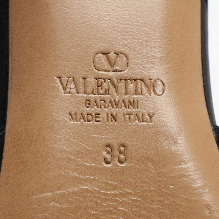 Pre Owned Valentino Escape V logo Size 38 Black Patent Leather Slingback Flats