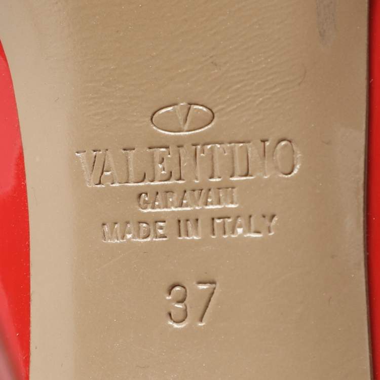 Pre Owned Valentino Bow Size 37 Red Patent Leather Slingback Platform Sandals
