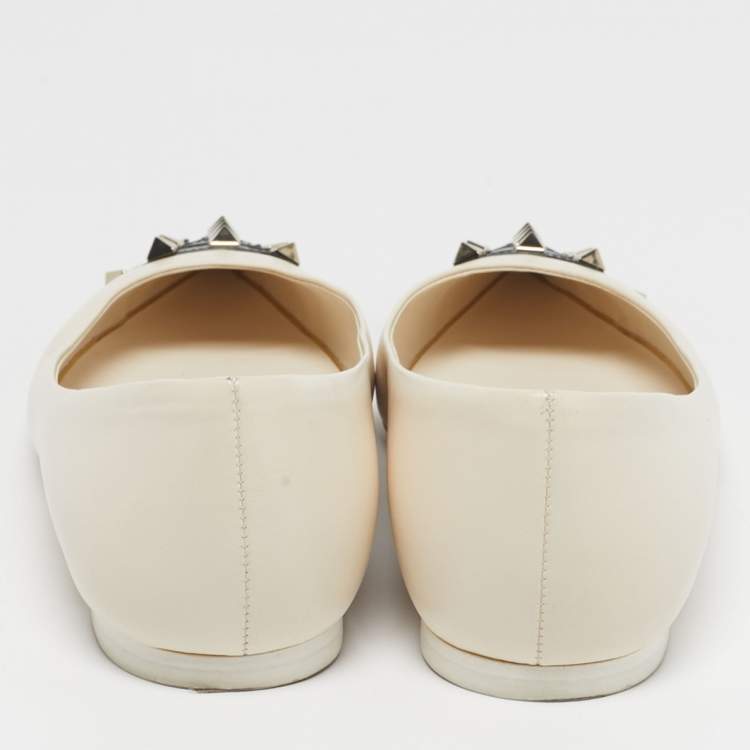 Pre Owned Valentino Rockstud Size 36 White/Black Leather Pointed Cap Toe Ballet Flats