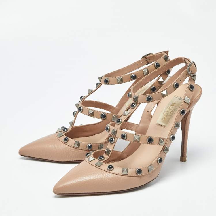 Pre Owned Valentino Rockstud Size 37 Beige Leather Pumps