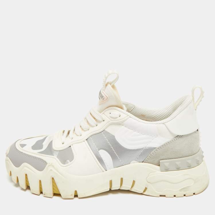 Pre Owned Valentino Rockrunner Size 38 Multicolor Camouflage Canvas and Suede Low Top Sneakers