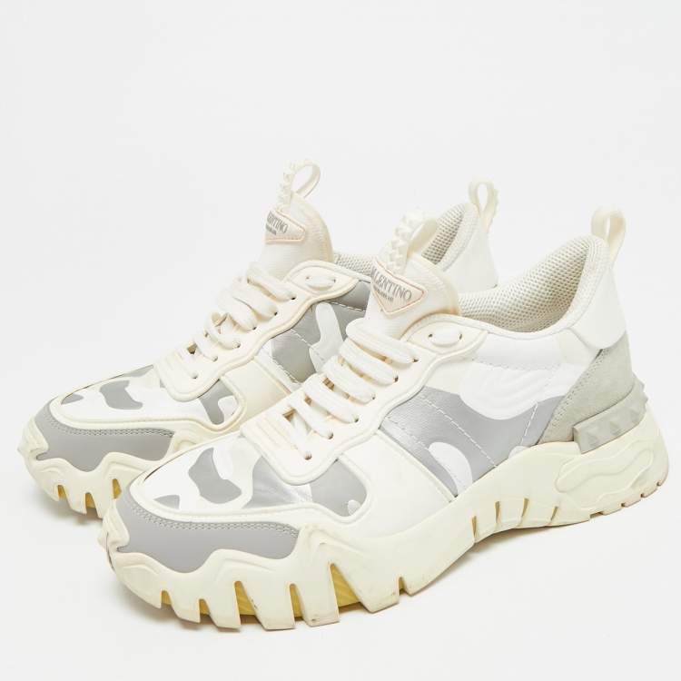 Pre Owned Valentino Rockrunner Size 38 Multicolor Camouflage Canvas and Suede Low Top Sneakers