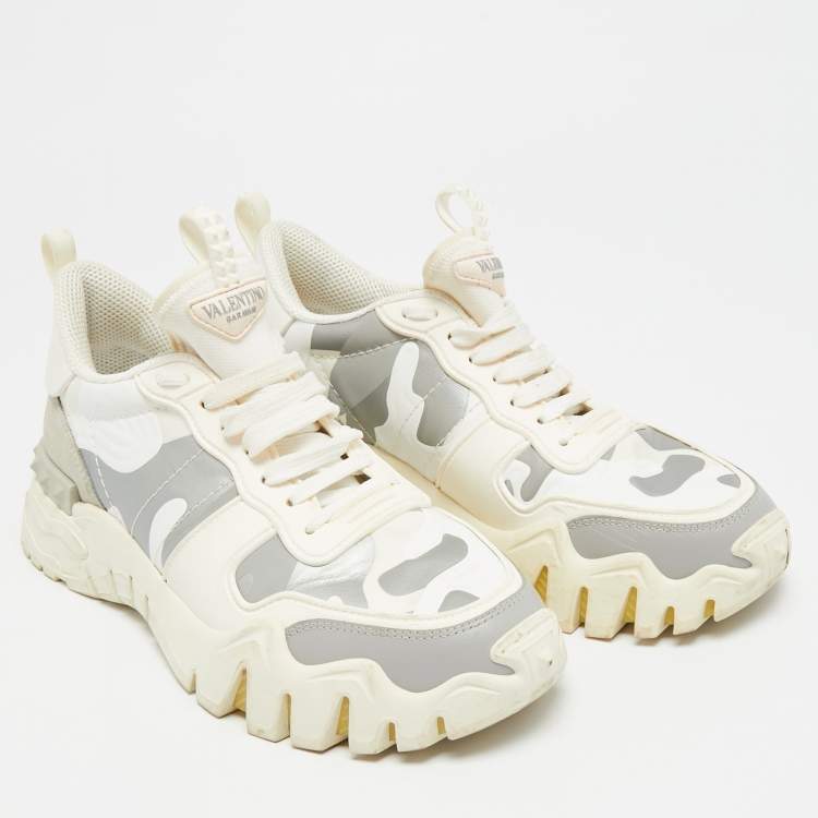 Pre Owned Valentino Rockrunner Size 38 Multicolor Camouflage Canvas and Suede Low Top Sneakers