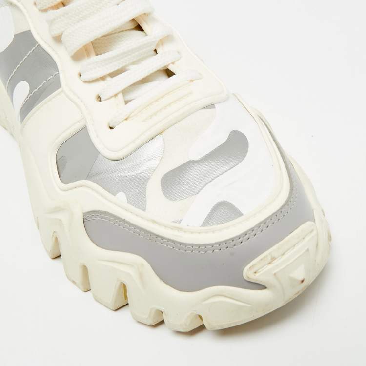 Pre Owned Valentino Rockrunner Size 38 Multicolor Camouflage Canvas and Suede Low Top Sneakers