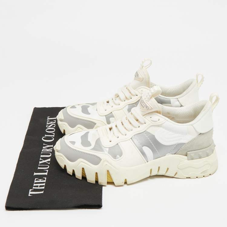Pre Owned Valentino Rockrunner Size 38 Multicolor Camouflage Canvas and Suede Low Top Sneakers