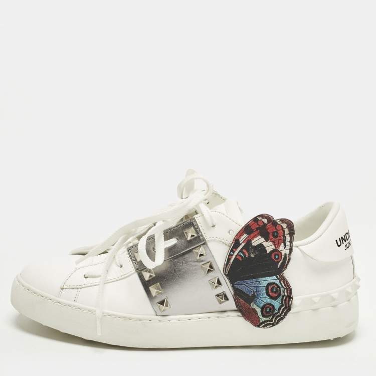 Pre Owned Valentino Rockstud Undercover Edition Size 39 White/Silver Leather Low Top Sneakers