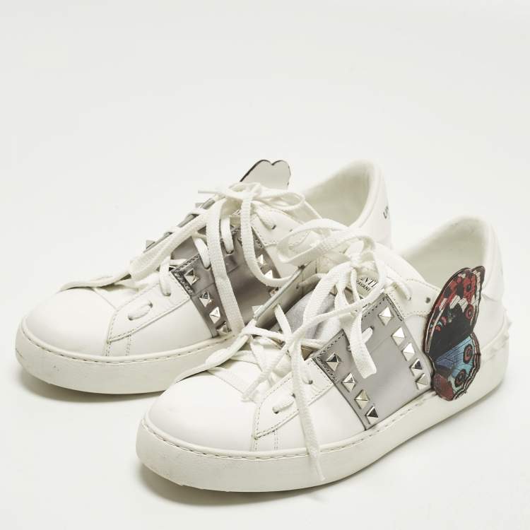 Pre Owned Valentino Rockstud Undercover Edition Size 39 White/Silver Leather Low Top Sneakers
