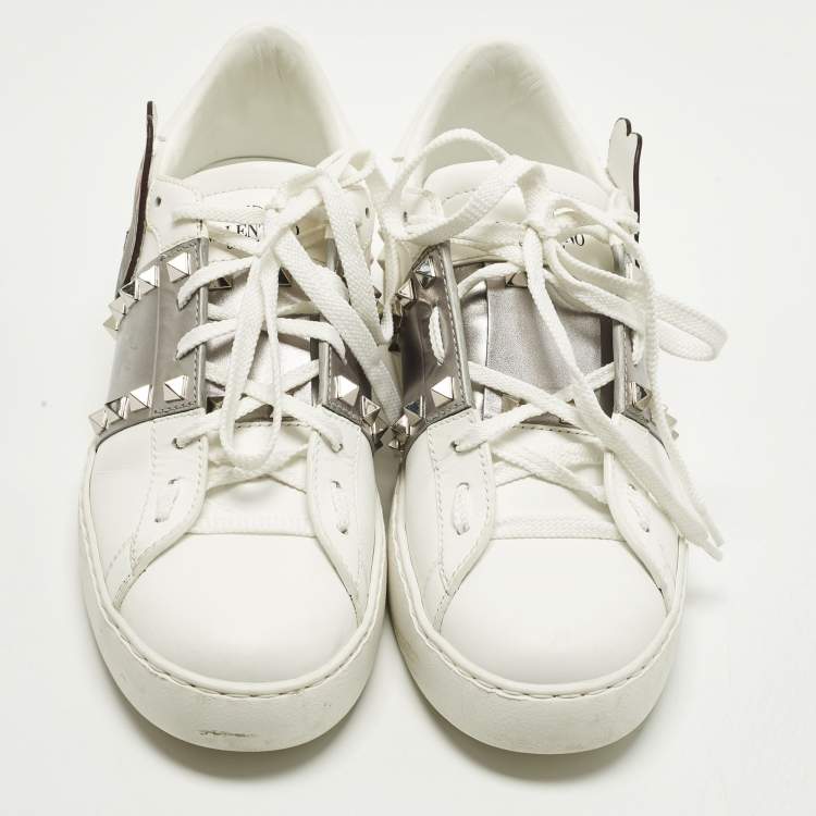 Pre Owned Valentino Rockstud Undercover Edition Size 39 White/Silver Leather Low Top Sneakers
