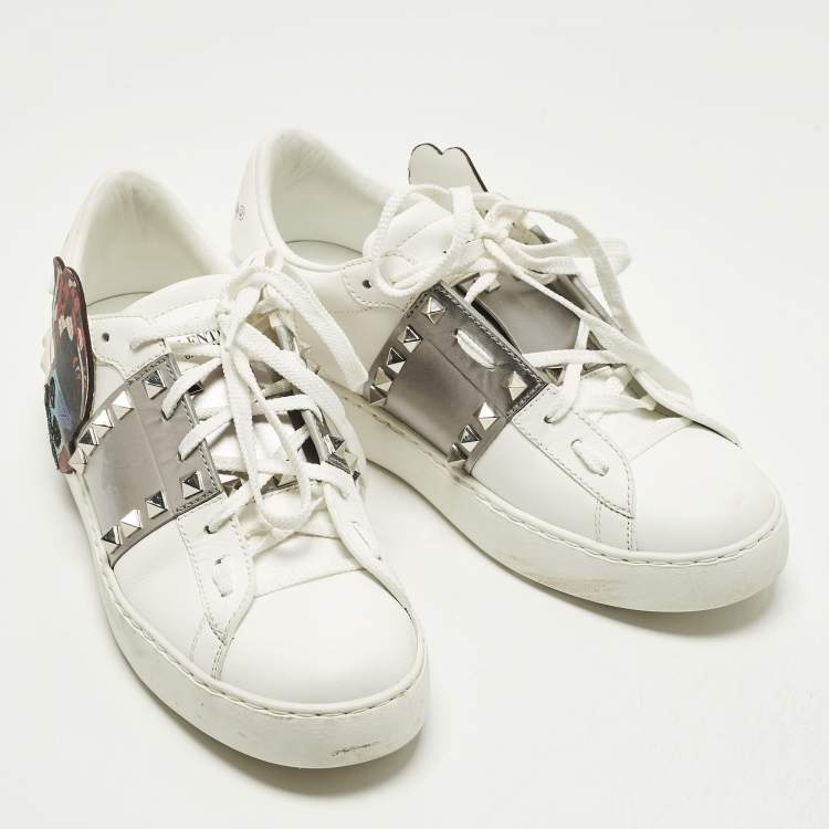 Pre Owned Valentino Rockstud Undercover Edition Size 39 White/Silver Leather Low Top Sneakers