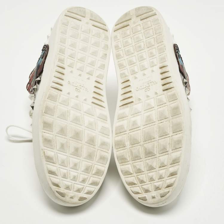 Pre Owned Valentino Rockstud Undercover Edition Size 39 White/Silver Leather Low Top Sneakers