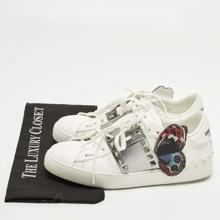 Pre Owned Valentino Rockstud Undercover Edition Size 39 White/Silver Leather Low Top Sneakers