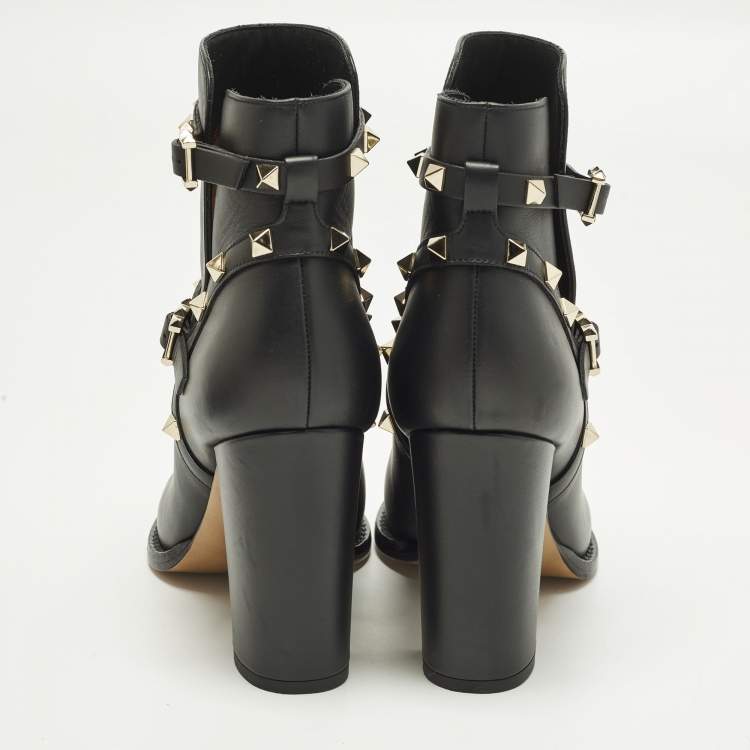 Pre Owned Valentino Rockstud Size 39 Black Leather Ankle Length Boots