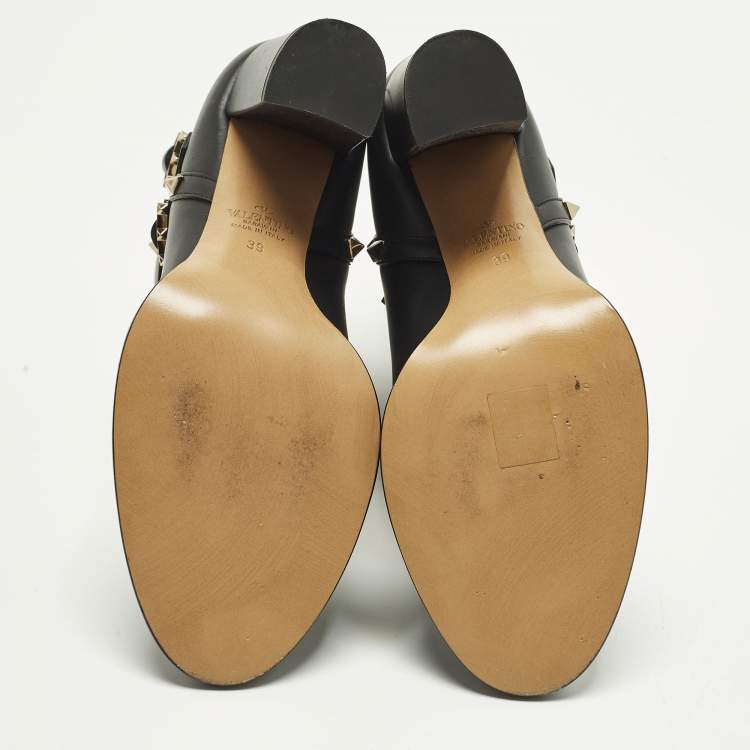 Pre Owned Valentino Rockstud Size 39 Black Leather Ankle Length Boots