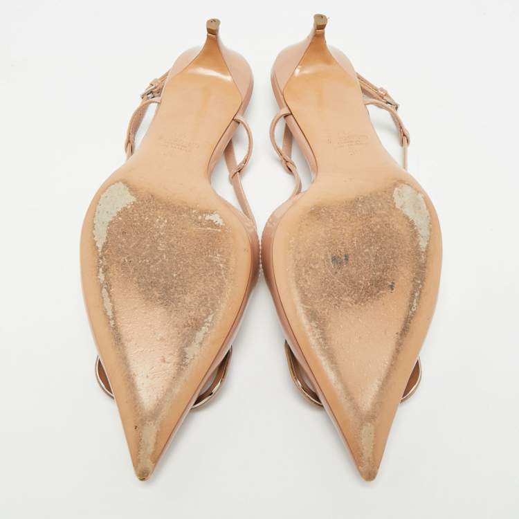 مملوكة مسبقًا Valentino VLogo Size 38 Beige Patent Leather Slingback Pumps