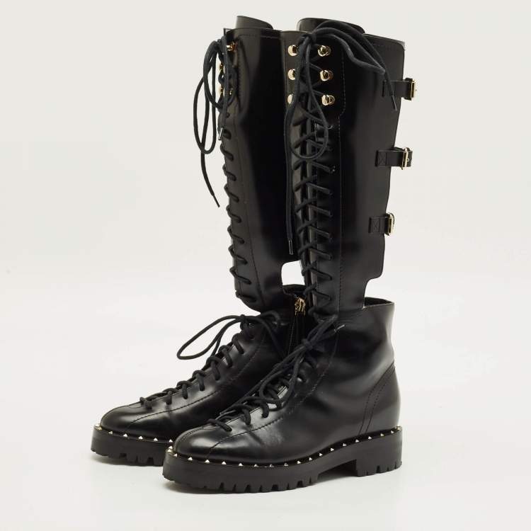 مملوكة مسبقًا Valentino Soul Rockstud Size 36 Black Leather Knee Length Boots