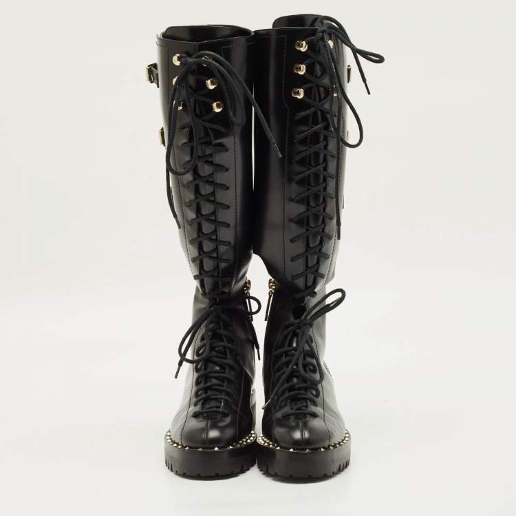 مملوكة مسبقًا Valentino Soul Rockstud Size 36 Black Leather Knee Length Boots