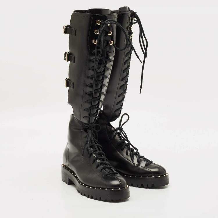مملوكة مسبقًا Valentino Soul Rockstud Size 36 Black Leather Knee Length Boots