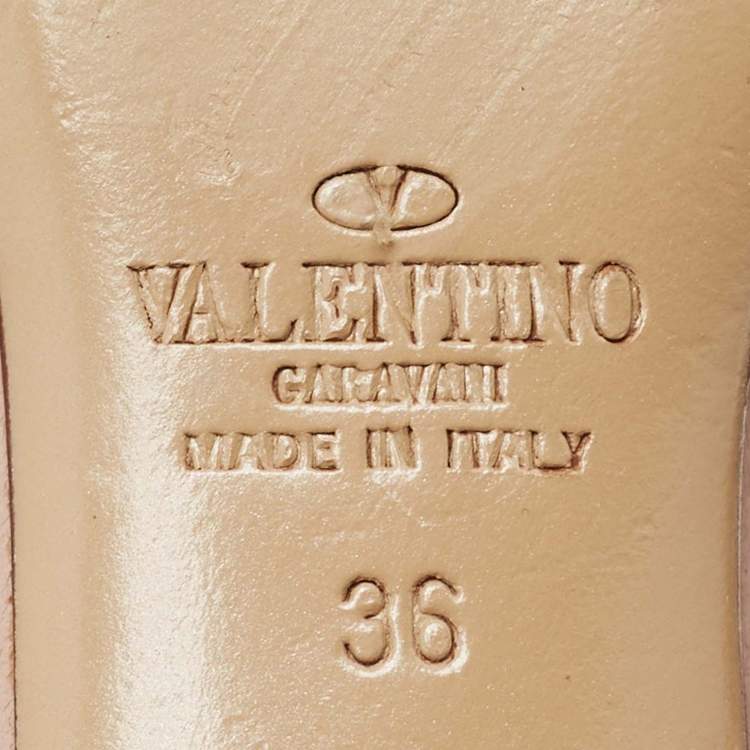 Pre Owned Valentino Rockstud Size 36 Burgundy/Beige Leather Ankle Strap Pumps