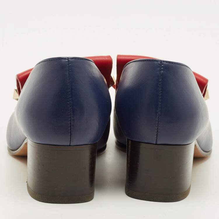 Pre Owned Valentino Size 35.5 Tricolor Leather Uptown Fringe Block Heel Pumps