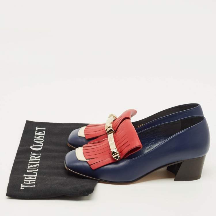 Pre Owned Valentino Size 35.5 Tricolor Leather Uptown Fringe Block Heel Pumps