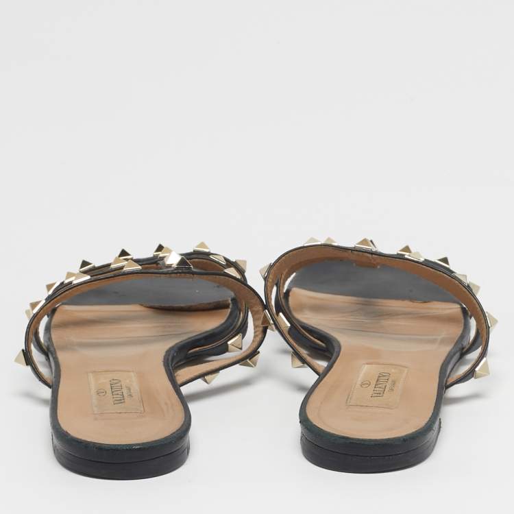 Pre Owned Valentino Rockstud Size 36 Black Leather Flat Slide