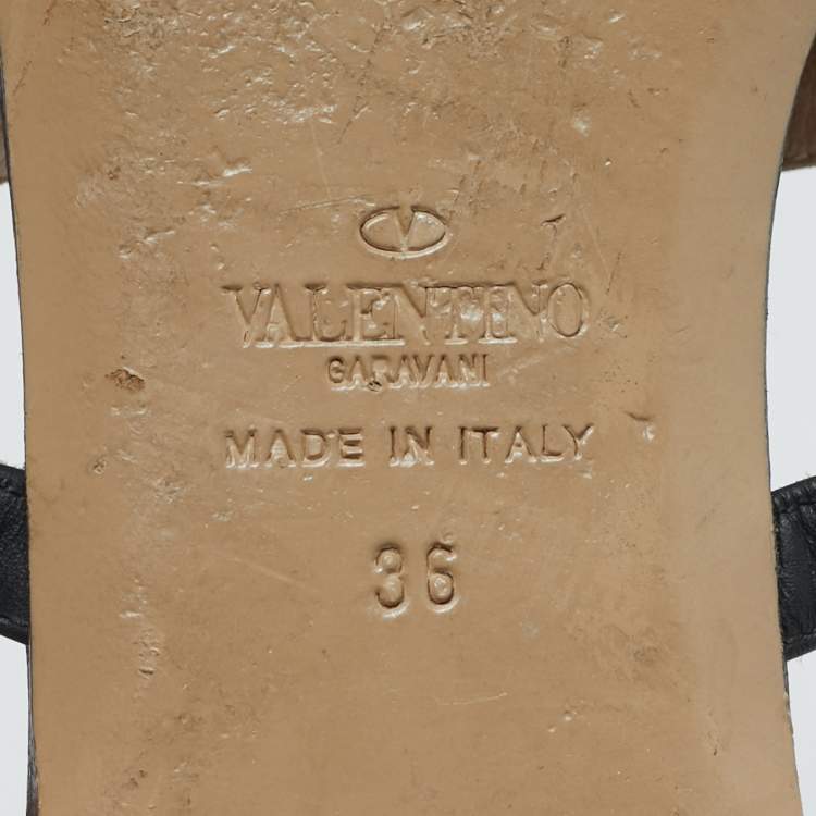 Pre Owned Valentino Rockstud Size 36 Black Leather Flat Slide