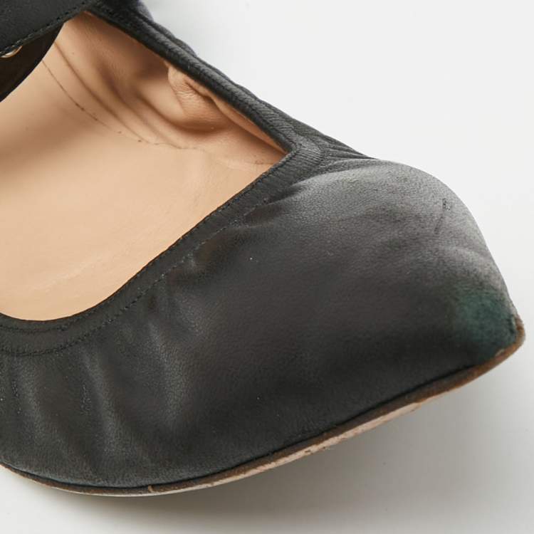 Pre Owned Valentino Love Latch Size 36.5 Black Leather Ballet Flats