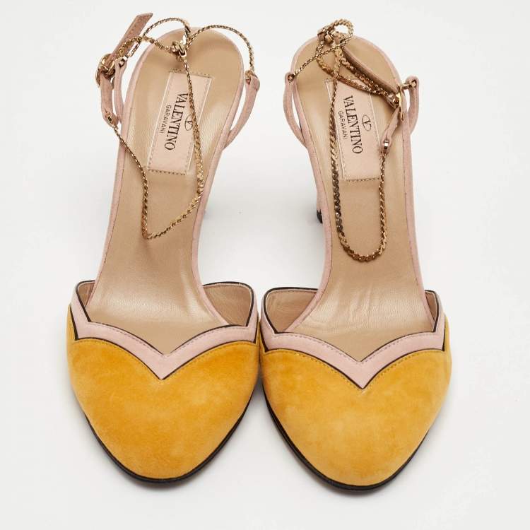 Pre Owned Valentino Colorblock Size 37 Mustrad/Pink Suede Pumps