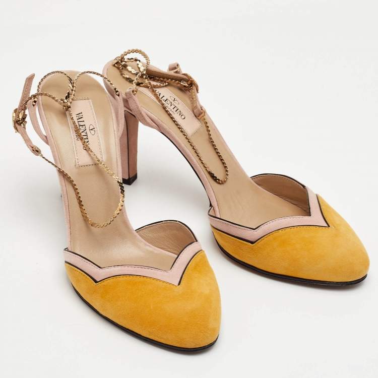 Pre Owned Valentino Colorblock Size 37 Mustrad/Pink Suede Pumps