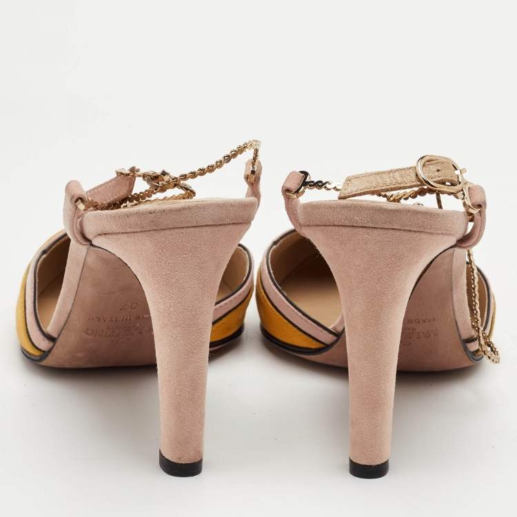 Pre Owned Valentino Colorblock Size 37 Mustrad/Pink Suede Pumps