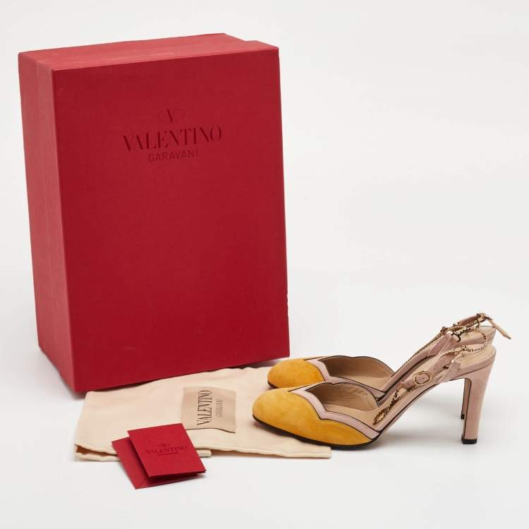 Pre Owned Valentino Colorblock Size 37 Mustrad/Pink Suede Pumps