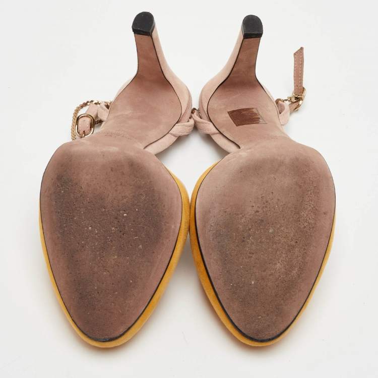 Pre Owned Valentino Colorblock Size 37 Mustrad/Pink Suede Pumps