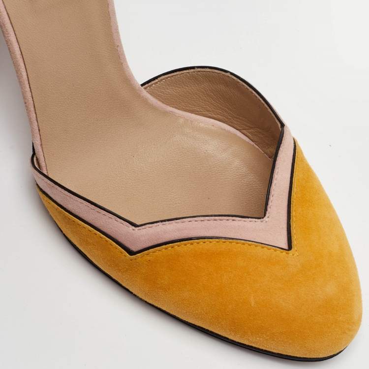 Pre Owned Valentino Colorblock Size 37 Mustrad/Pink Suede Pumps